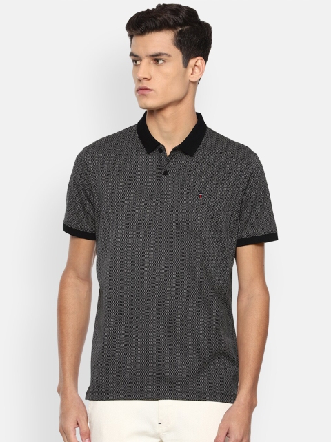 

Louis Philippe Sport Men Grey & Black Printed Polo Collar Slim Fit Pure Cotton T-shirt