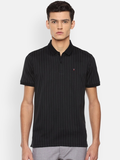 

Louis Philippe Sport Men Black Striped Polo Collar Pure Cotton Slim Fit T-shirt