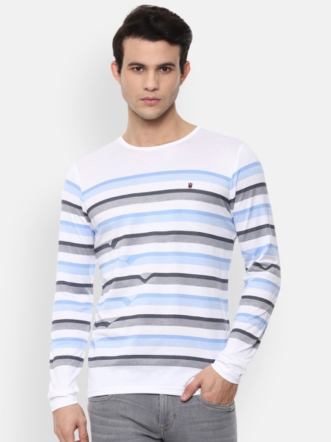 

Louis Philippe Sport Men White & Blue Striped Slim Fit T-shirt