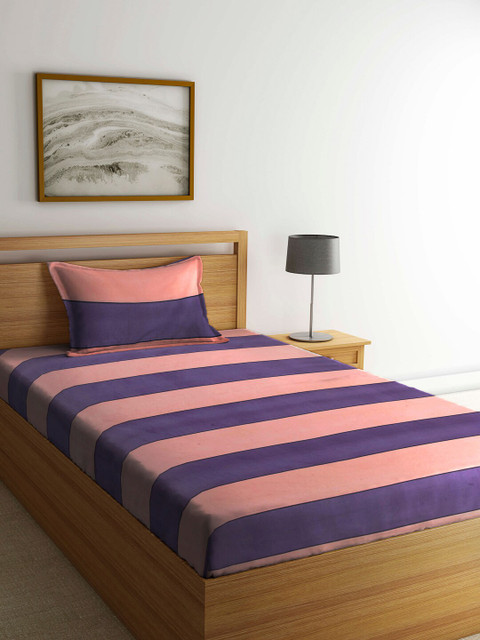 

Arrabi Blue & Pink Striped 130 TC Single Bedsheet with 1 Pillow Cover