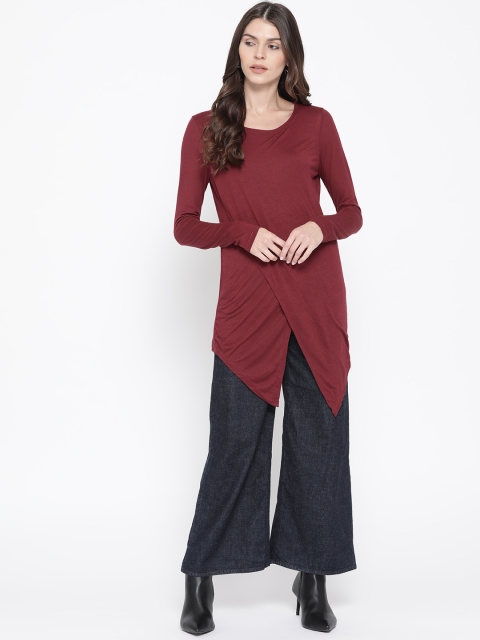 

ONLY Women Maroon Longline Solid Wrap Top