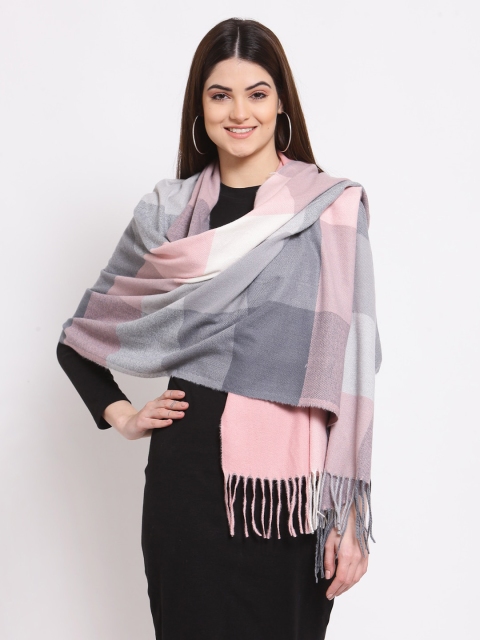 

Calvadoss Women Pink & Grey Checked Woolen Muffler