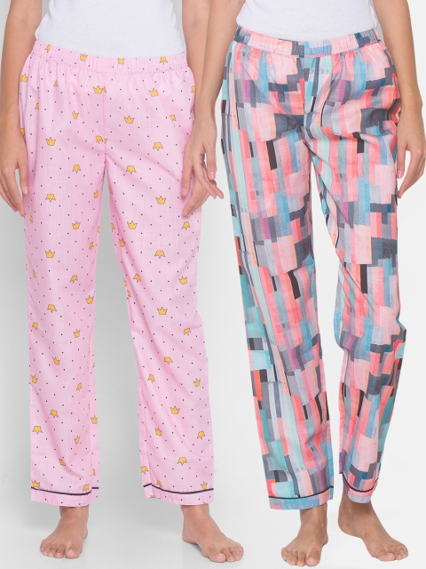 

FashionRack Pack of 2 Women Printed Cotton Lounge Pants, Multi