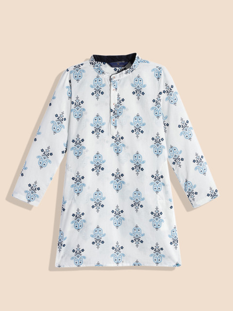 

House of Pataudi Boys White Ethnic Motifs Printed Pure Cotton Kurta