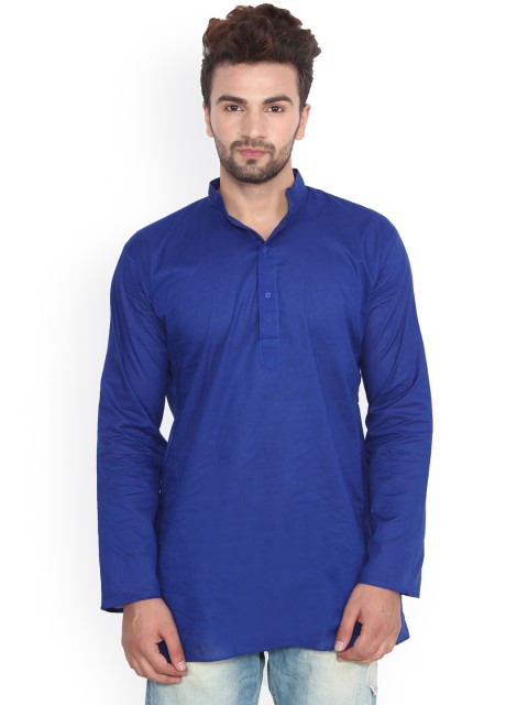 

JAINISH Men Blue Solid Straight Short Kurta