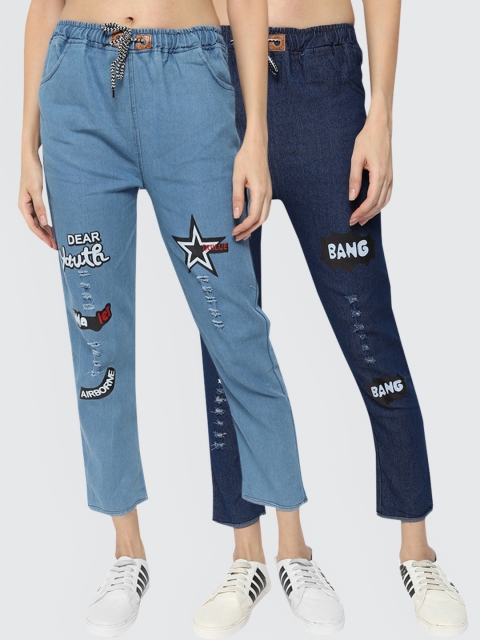 

Fleurt Women Blue Highly Distressed Printed Jeans