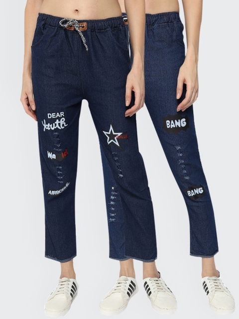 

Fleurt Women Blue Pack of 2 Printed Jeans