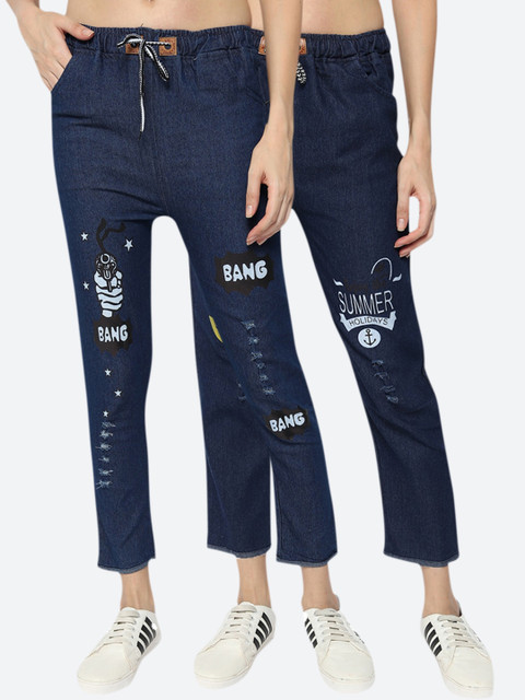 

Fleurt Woman Pack Of 2 Blue Highly Distressed Printed Jeans