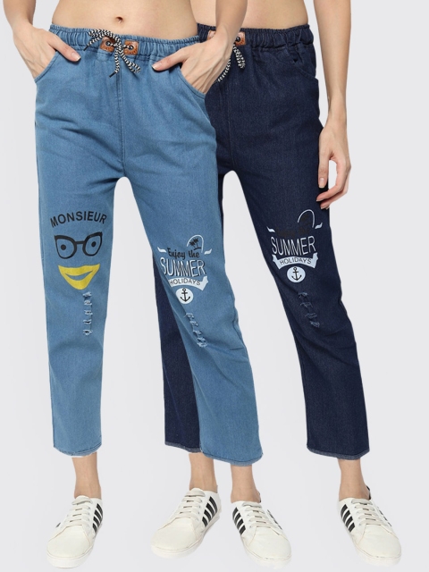 

Fleurt Women Blue Highly Distressed Printed Jeans