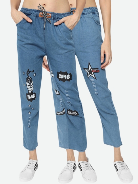 

Fleurt Women Blue Highly Distressed Printed Jeans