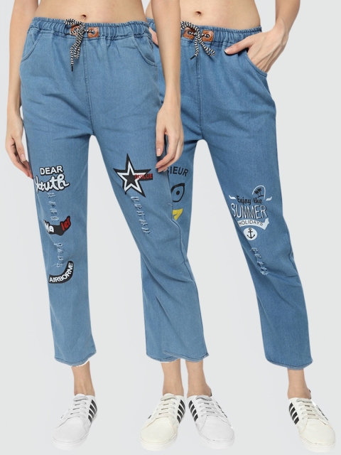 

Fleurt Women Blue Pack of 2 Printed Jeans