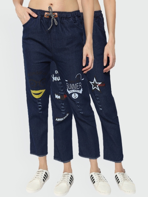 

Fleurt Women Blue Highly Distressed Printed Jeans