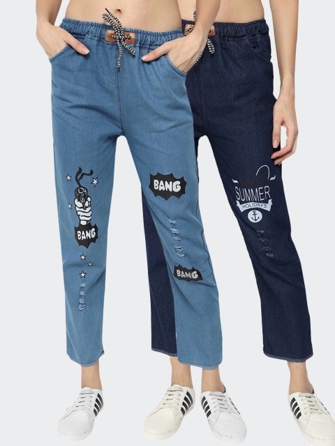 

Fleurt Women Pack of 2 Blue Printed Jeans
