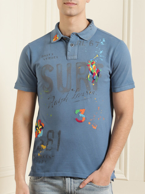 

Polo Ralph Lauren Men Blue Typography Printed Polo Collar T-shirt