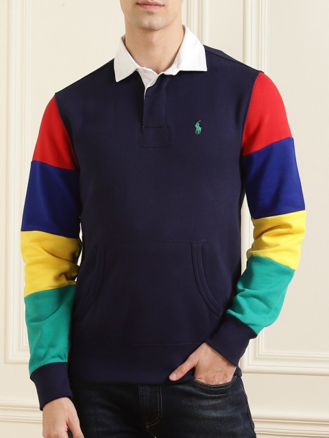 

Polo Ralph Lauren Men Navy Blue Colourblocked Polo Collar Applique T-shirt