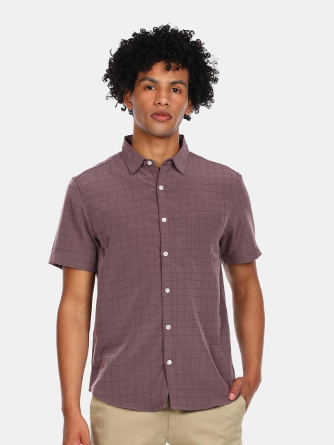 

Ruggers Men Mauve Opaque Checked Cotton Casual Shirt