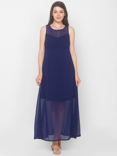 

Iti Women Navy Blue Pleated Georgette Maxi Dress