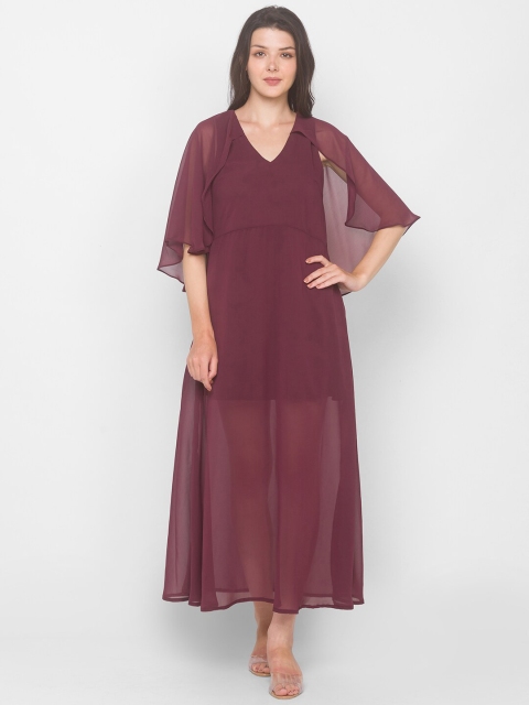 

Iti Purple Georgette Cape Sleeves Maxi Dress
