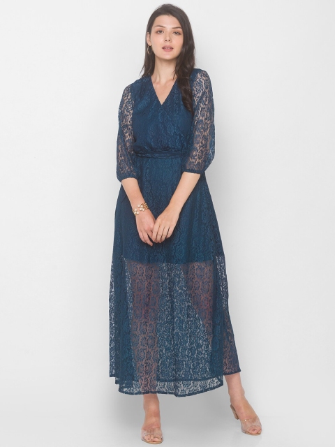 

Iti Teal Blue Lace Maxi Dress