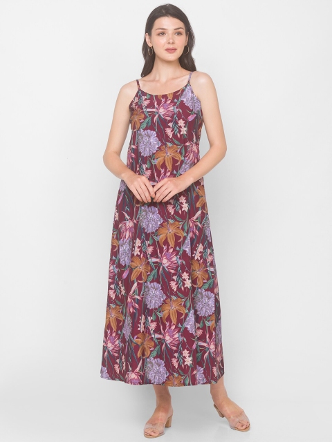 

Iti Maroon Floral Printed Crepe Maxi Dress
