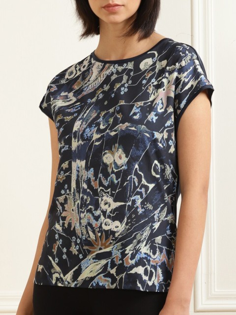 

Ted Baker Navy Blue Floral Extended Sleeves Regular Top