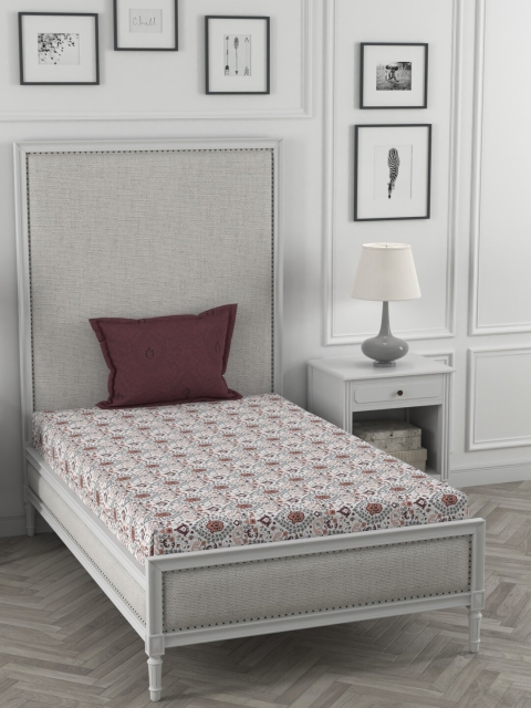 

Trident Off White & Brown Ethnic Motifs 120 TC Single Bedsheet with 1 Pillow Covers