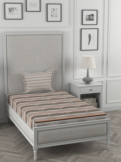 

Trident Brown & Grey Striped 120 TC Single Bedsheet with 1 Pillow Covers