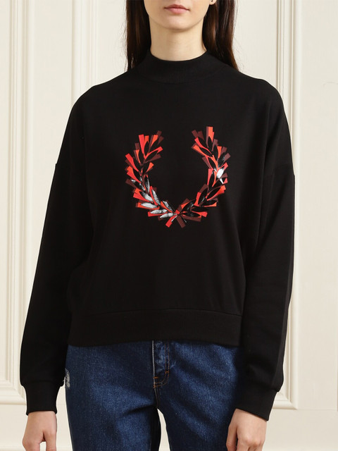 

Fred Perry Women Black Cotton Printed Sweatshirt