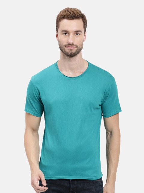 

MASH UNLIMITED Men Teal Cotton Slim Fit T-shirt