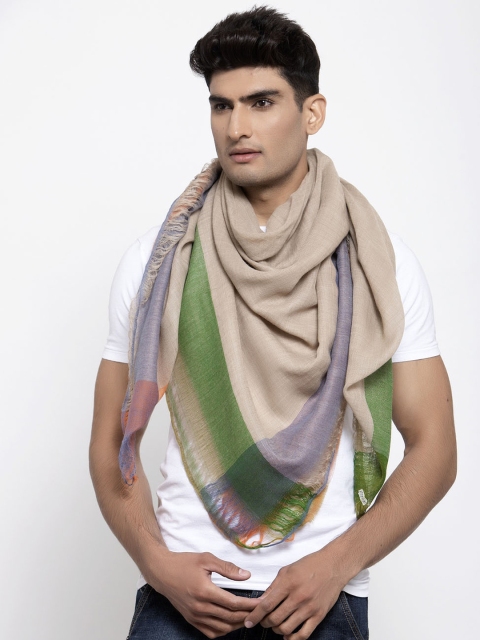 

Calvadoss Men Beige & Green Striped Woolen Muffler