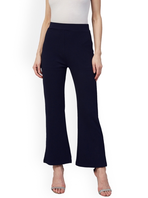 

Orchid Blues Women Navy Blue Flared High-Rise Bootcut Trousers