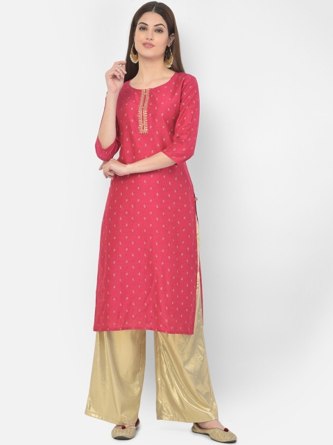

Span Women Pink Geometric Embroidered Thread Work Kurta