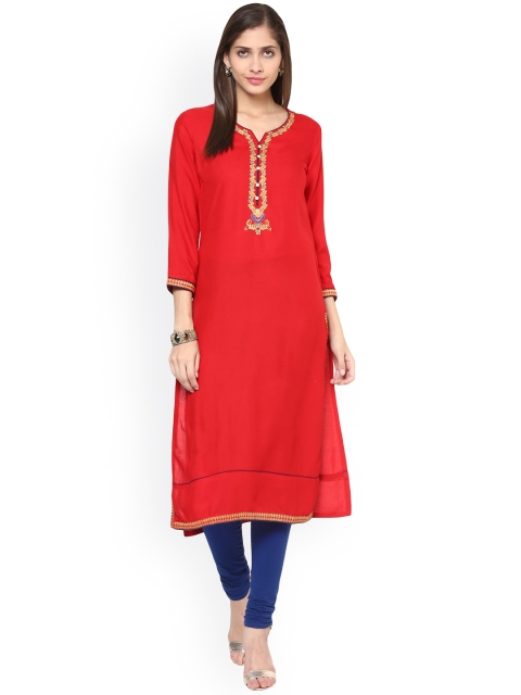 

Prakhya Women Red Solid Straight Kurta