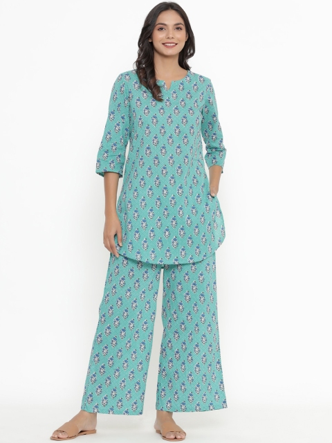 

JISORA Women Blue & White Printed Night suit