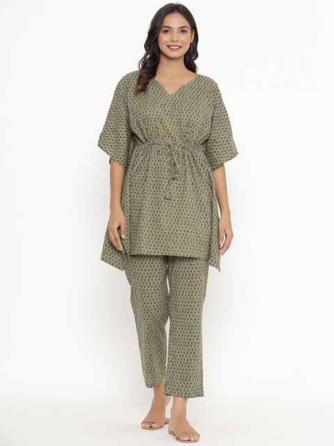 

JISORA Women Green Printed Night suit