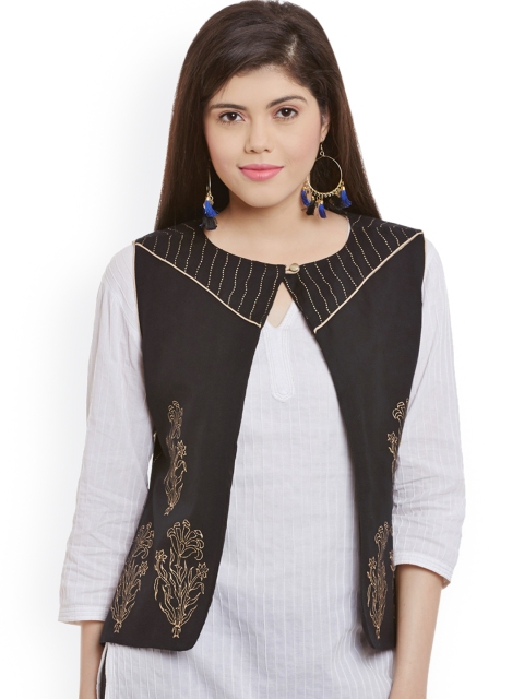 

Bitterlime Black Block Print Waistcoat