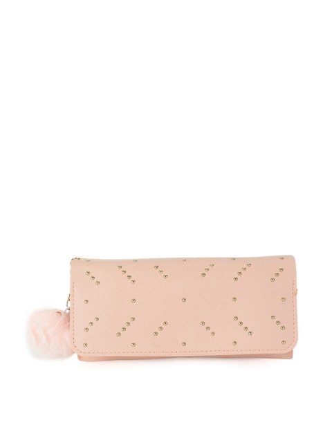 

ZEVORA Women Pink & Gold-Toned Embellished Two Fold Wallet