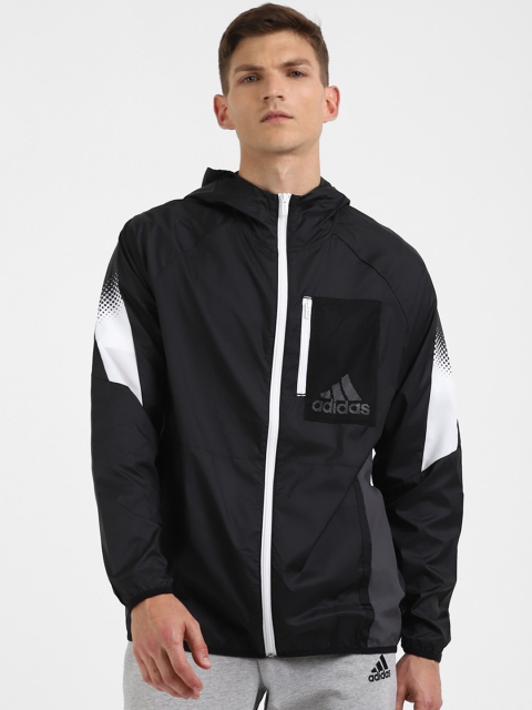 

ADIDAS Men Black White Colourblocked Training or Gym Sporty Jacket