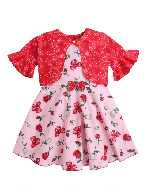 

Hopscotch Girls Pink Floral Printed A-Line Dress