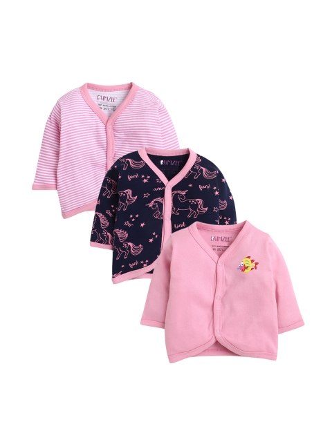 

BUMZEE Infant Girls Pack of 3 Printed Pure Cotton Jhablas, Pink