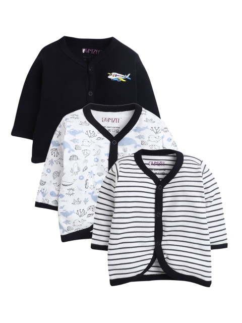 

BUMZEE Infant Boys Pack Of 3 Cotton Jhablas, Navy blue