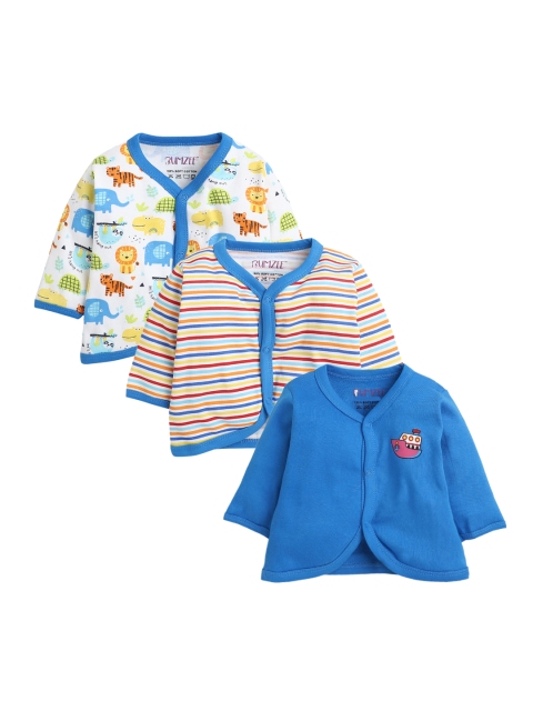 

BUMZEE Infant Boys Pack Of 3 Cotton Jhablas, Blue