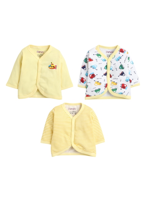 

BUMZEE Infant Boys Pack Of 3 Cotton Jhablas, Yellow