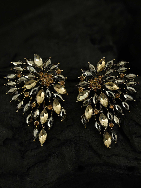 

justpeachy Black & Gold-Toned & Plated Contemporary Studded Drop Earrings