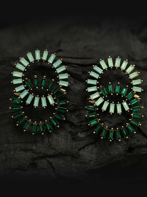 

justpeachy Green Stone Studded Circular Drop Earrings