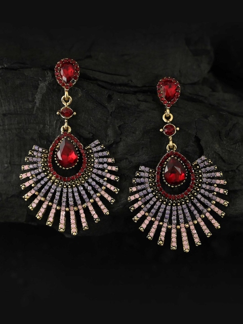 

justpeachy Red Contemporary Studded Drop Earrings