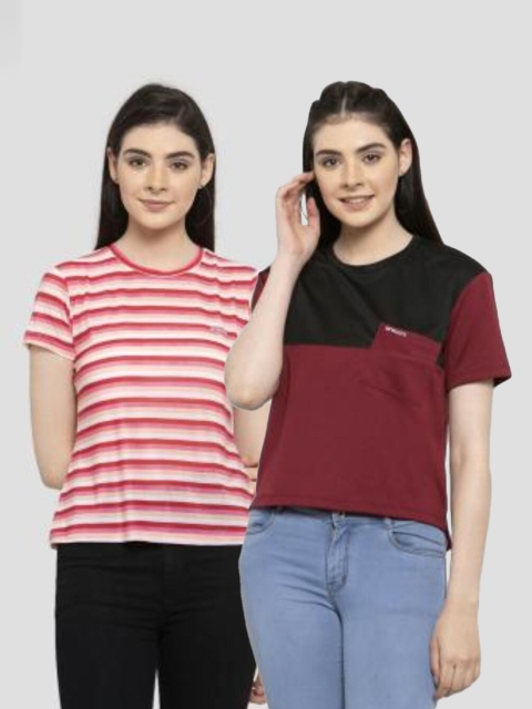 

armure Pack Of 2 Pink & Maroon Striped Regular Top