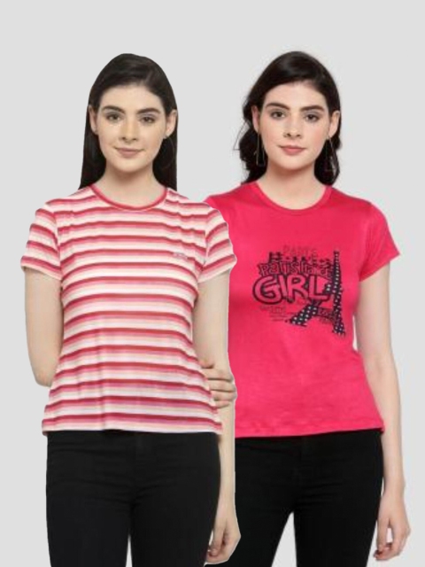

armure Pack Of 2 Pink & White Regular Tops
