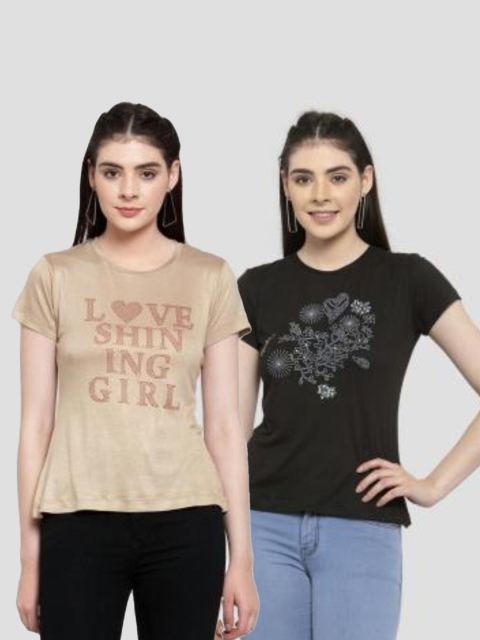 

armure Pack Of 2 Beige & Black Regular Top