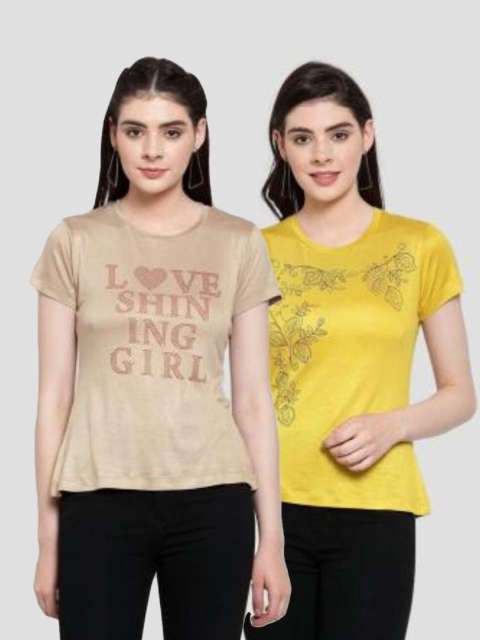 

armure Woman Pack Of 2 Beige & Yellow Regular Top